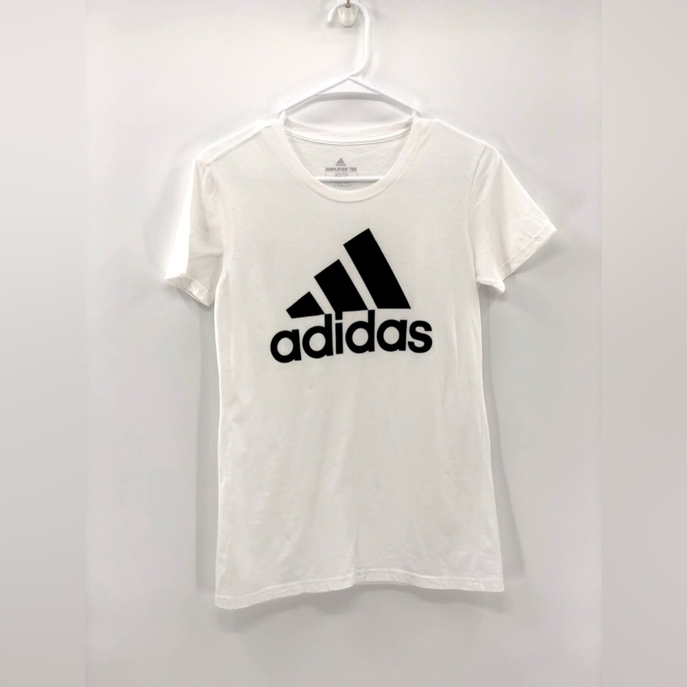 Adidas Amplifier Tee ‘White/Black’ Logo Tee Shirt Women’s Size XSmall
